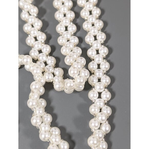 Retro White Faux Pearl Woven Bead Long Layering Necklace 37" - Picture 6 of 7
